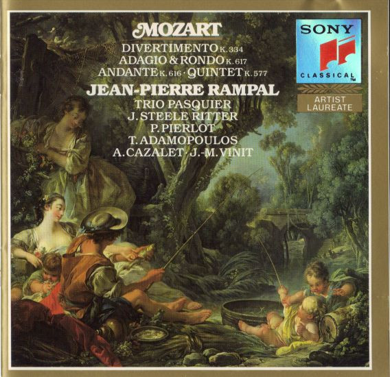 Wolfgang Amadeus Mozart, Jean-Pierre Rampal, Trio Pasquier, John Steele Ritter, Pierre Pierlot, Tasso Adamopoulos, André Cazalet, Jean-Michel Vinit - Divertimento, K.334 - Adagio And Rondo, K.617 - Andante, K.616 - Quintet, K.557 (CD, Album) (Mint (M))