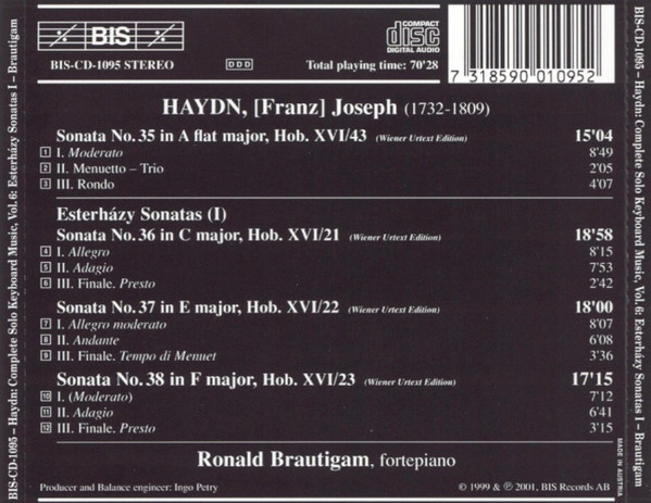 Joseph Haydn, Ronald Brautigam - Esterházy Sonatas - I (CD) (Near Mint (NM or M-)) - Image 2