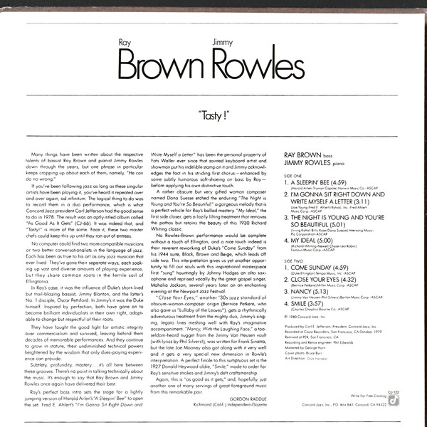 Ray Brown and Jimmy Rowles - Tasty! (LP) (Very Good Plus (VG+)) - Image 2