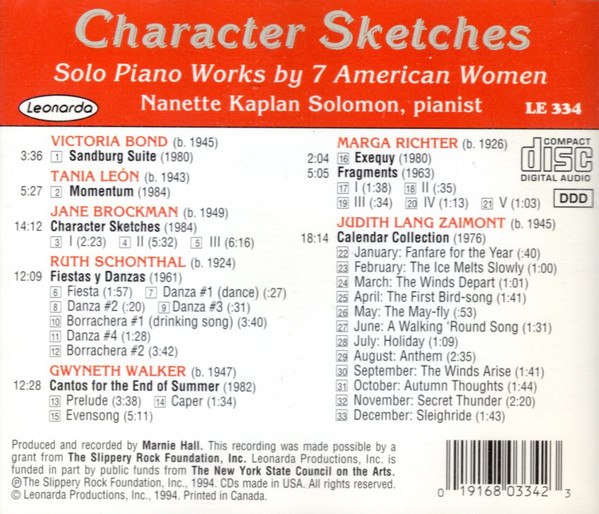 Nanette Kaplan - Character Sketches: Solo Piano Works By 7 American Women (CD) (Near Mint (NM or M-)) - Image 2