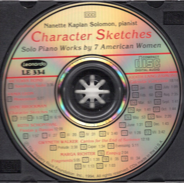 Nanette Kaplan - Character Sketches: Solo Piano Works By 7 American Women (CD) (Near Mint (NM or M-)) - Image 3