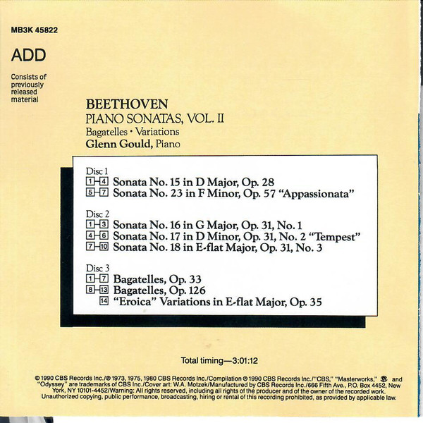Ludwig Van Beethoven, Glenn Gould - Piano Sonatas, Vol. II - Bagatelles, Variations (3xCD, Album, Comp, RM) (Mint (M)) - Image 4