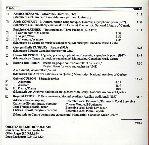 L'orchestre Métropolitain - Patrimonie Musical Du Canada Français = Musical Heritage Of French Canada - Oeuvres Symphoniques = Symphonic Works (CD) (Near Mint (NM or M-)) - Image 4