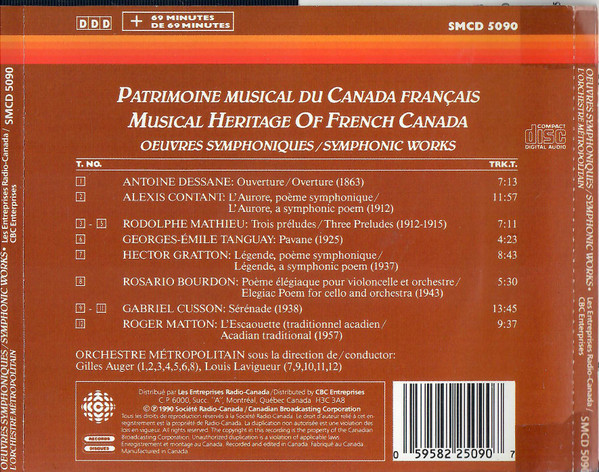 L'orchestre Métropolitain - Patrimonie Musical Du Canada Français = Musical Heritage Of French Canada - Oeuvres Symphoniques = Symphonic Works (CD) (Near Mint (NM or M-)) - Image 5