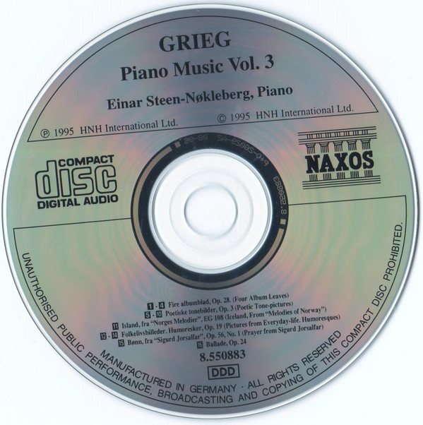 Edvard Grieg, Einar Steen-Nøkleberg - Piano Music Vol. 3 (CD, Album) (Mint (M)) - Image 3