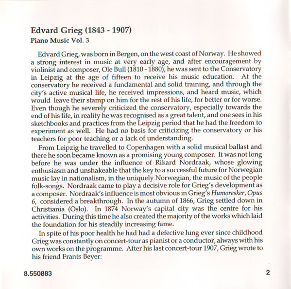Edvard Grieg, Einar Steen-Nøkleberg - Piano Music Vol. 3 (CD, Album) (Mint (M)) - Image 5