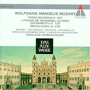 Wolfgang Amadeus Mozart, Nikolaus Harnoncourt, Arnold Schoenberg Chor, Concentus Musicus Wien, Barbara Bonney, Elisabeth Von Magnus, Uwe Heilmann, Gilles Cachemaille - Missa Solemnis K. 337, Litaniae de Venerabili Altaris Sacramento K. 125, Regina Coeli K. 276 (CD, Album) (Mint (M))