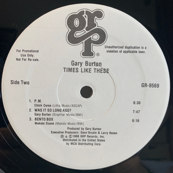 Gary Burton - Times Like These (LP, Album, Promo) (Very Good Plus (VG+)) - Image 4