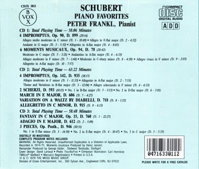Franz Schubert, Peter Frankl - Piano Favorites (3xCD, Comp, RM) (Near Mint (NM or M-)) - Image 2