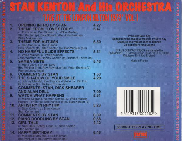 Stan Kenton And His Orchestra - Live At The London Hilton 1973, Vol.1 (CD, Album) (Near Mint (NM or M-)) - Image 3