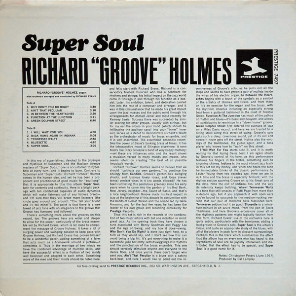 Richard "Groove" Holmes - Super Soul (LP, Album) (Very Good (VG)) - Image 2