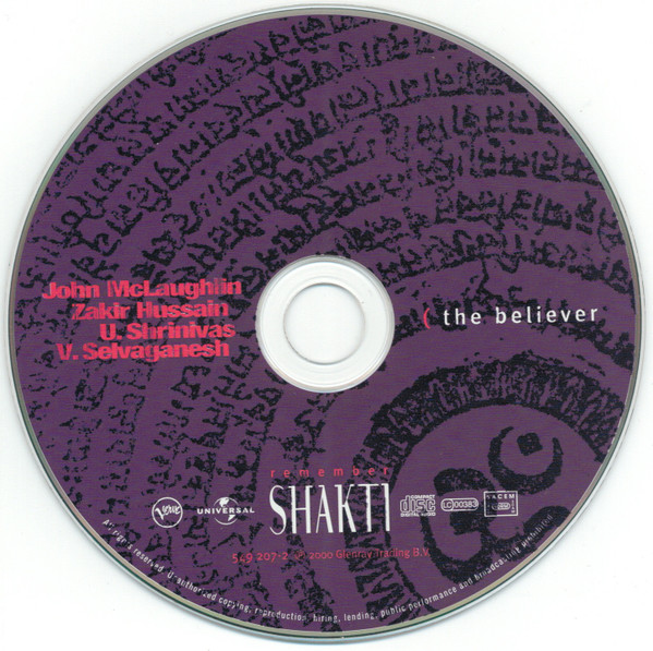 Shakti (2), John McLaughlin, Zakir Hussain, U. Srinivas, V. Selvaganesh - (The Believer (CD, Album) (Near Mint (NM or M-)) - Image 4
