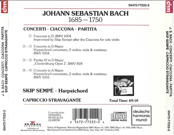 Johann Sebastian Bach, Skip Sempé, Capriccio Stravagante - Concerti • Ciaccona • Partita (CD, Album) (Near Mint (NM or M-)) - Image 2
