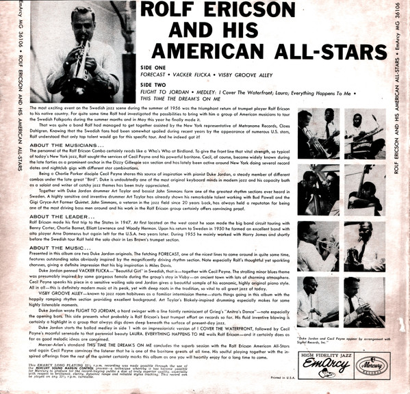 Rolf Ericson And His All American Stars* - Rolf Ericson And His All American Stars (LP, Album, Mono, Dee) (Very Good Plus (VG+)) - Image 2