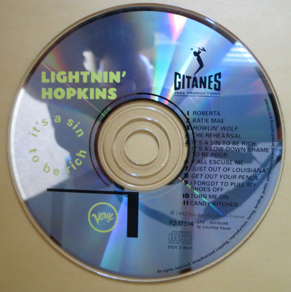 Lightnin' Hopkins - It's A Sin To Be Rich (CD, Album, Club) (Near Mint (NM or M-)) - Image 3