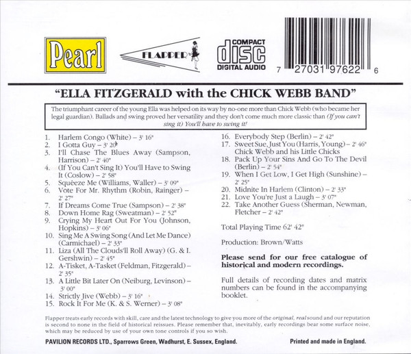 Ella Fitzgerald With The Chick Webb And His Orchestra - Ella Fitzgerald With The Chick Webb Band (CD, Comp, Mono) (Mint (M)) - Image 2