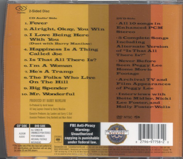 Bette Midler - Sings The Peggy Lee Songbook (Hybrid, DualDisc, Album, NTSC) (Near Mint (NM or M-)) - Image 2
