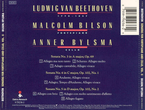 Ludwig van Beethoven, Malcolm Bilson, Anner Bylsma - Fortepiano And Cello Sonatas (CD, Album) (Near Mint (NM or M-)) - Image 2