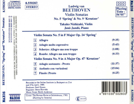 Ludwig van Beethoven - Takako Nishizaki, Jenö Jandó - Violin Sonatas No. 5 'Spring' • No. 9 'Kreutzer' (CD, Album) (Near Mint (NM or M-)) - Image 2
