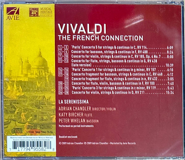 Antonio Vivaldi - La Serenissima, Adrian Chandler, Katy Bircher, Peter Whelan - The French Connection: Concertos For Flute, Violin, Bassoon & Strings (CD, Album, RE) (Near Mint (NM or M-)) - Image 2