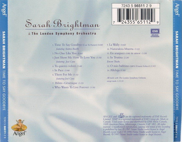 Sarah Brightman & London Symphony Orchestra - Time To Say Goodbye (CD, Album) (Near Mint (NM or M-)) - Image 2