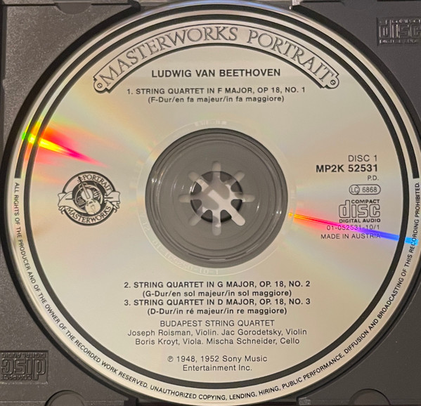 Budapest String Quartet - Ludwig van Beethoven - String Quartets = Quatuors A Cordes Op.18 (2xCD, Comp, Mono, RE) (Near Mint (NM or M-)) - Image 3