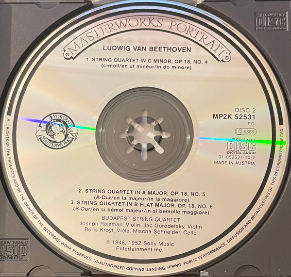 Budapest String Quartet - Ludwig van Beethoven - String Quartets = Quatuors A Cordes Op.18 (2xCD, Comp, Mono, RE) (Near Mint (NM or M-)) - Image 4