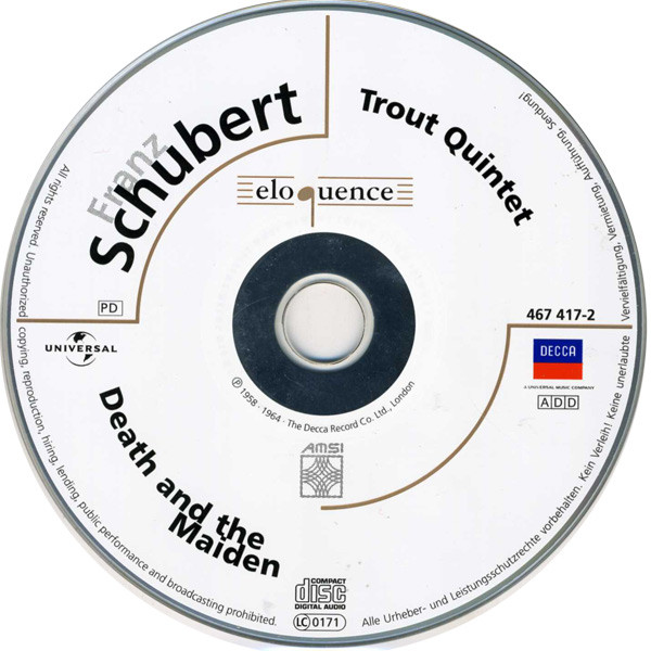 Franz Schubert / Mitglieder Des Wiener Oktetts / Wiener Philharmonisches Streichquartett - Trout Quintet / Death And The Maiden (CD, Comp) (Mint (M)) - Image 3