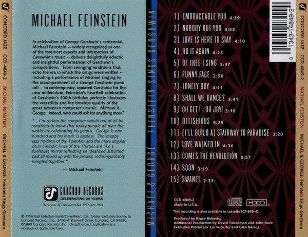 Michael Feinstein - Michael & George: Feinstein Sings Gershwin (HDCD, Album) (Near Mint (NM or M-)) - Image 2