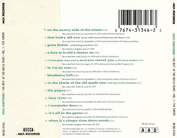 Louis Armstrong - The Best Of The Decca Years, Vol. One - The Singer (CD, Comp) (Near Mint (NM or M-)) - Image 2