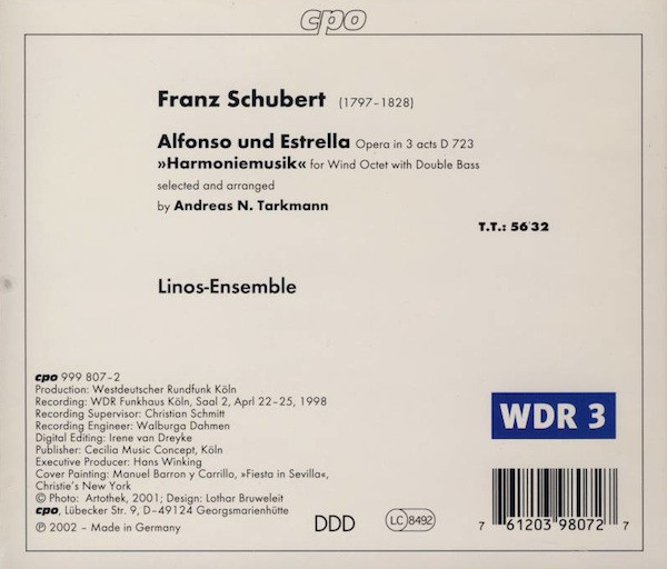 Franz Schubert Arr. Andreas N. Tarkmann - Linos Ensemble - Alfonso Und Estrella (Harmoniemusik) (CD, Album) (Mint (M)) - Image 2