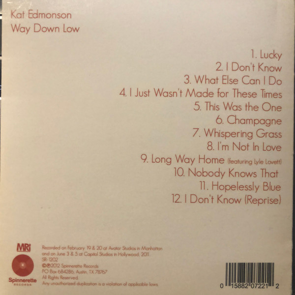 Kat Edmonson - Way Down Low (CD, Album) (Near Mint (NM or M-)) - Image 2
