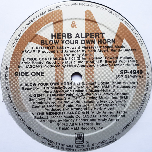 Herb Alpert - Blow Your Own Horn (LP, Album) (Near Mint (NM or M-)) - Image 3