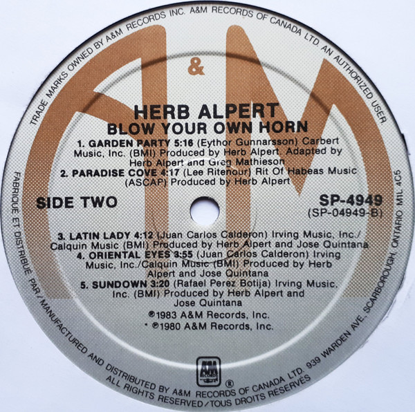 Herb Alpert - Blow Your Own Horn (LP, Album) (Near Mint (NM or M-)) - Image 4