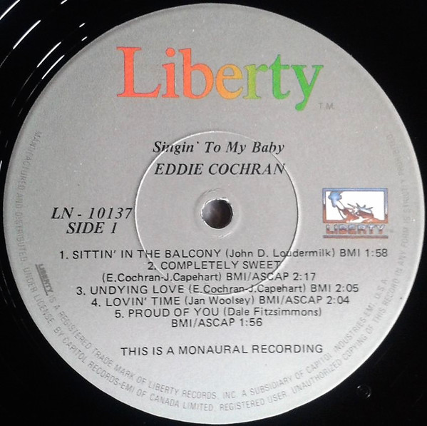 Eddie Cochran - Singin' To My Baby (LP, Album, Mono, RE) (Mint (M)) - Image 3