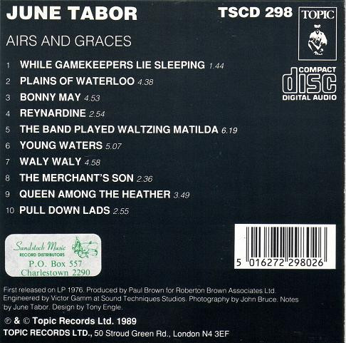 June Tabor - Airs And Graces (CD, Album, RE) (Near Mint (NM or M-)) - Image 2