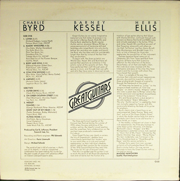 The Great Guitars - Charlie Byrd, Barney Kessel, Herb Ellis - Great Guitars (LP, Album, RE) (Very Good Plus (VG+)) - Image 2