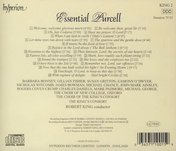 Henry Purcell - The King's Consort, Robert King (9) - Essential Purcell (CD, Comp) (Near Mint (NM or M-)) - Image 2