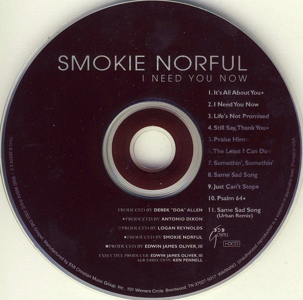 Smokie Norful - I Need You Now (HDCD, Album) (Near Mint (NM or M-)) - Image 2