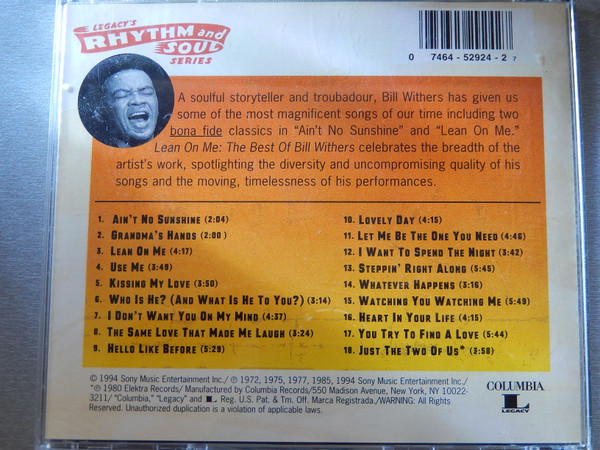 Bill Withers - Lean On Me: The Best Of Bill Withers (CD, Comp) (Mint (M)) - Image 2