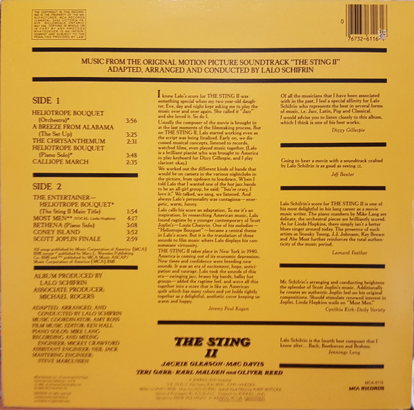 Lalo Schifrin - The Sting II (Music From The Original Motion Picture Soundtrack) (LP) (Mint (M)) - Image 2