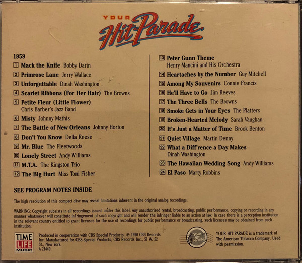 Various - Your Hit Parade 1959 (CD, Comp, RM) (Near Mint (NM or M-)) - Image 2