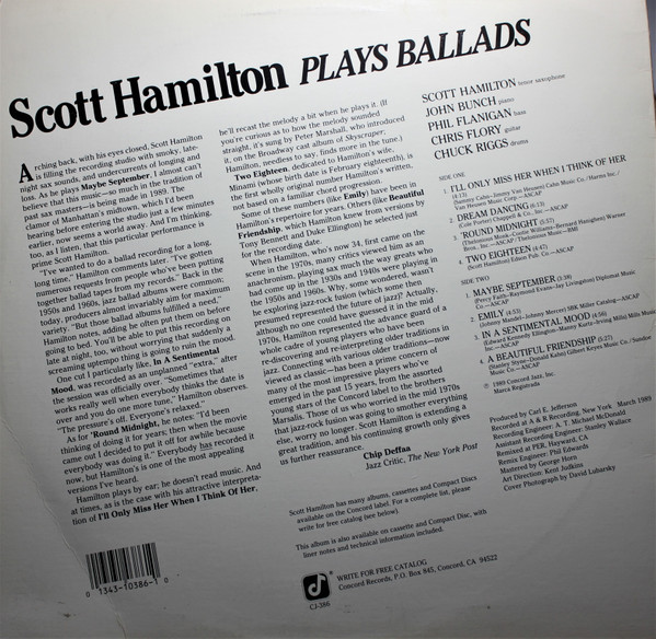 Scott Hamilton - Plays Ballads (LP, Album) (Near Mint (NM or M-)) - Image 2
