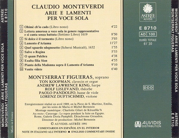Claudio Monteverdi / Montserrat Figueras, Ton Koopman, Andrew Lawrence-King, Rolf Lislevand - Arie E Lamenti (CD, Album) (Near Mint (NM or M-)) - Image 2