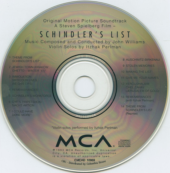 John Williams (4) - Schindler's List (Original Motion Picture Soundtrack) (CD, Album, Club) (Near Mint (NM or M-)) - Image 3