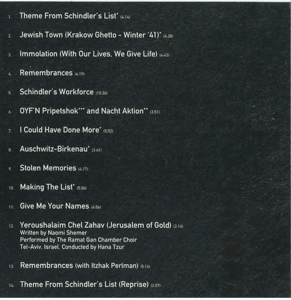 John Williams (4) - Schindler's List (Original Motion Picture Soundtrack) (CD, Album, Club) (Near Mint (NM or M-)) - Image 4