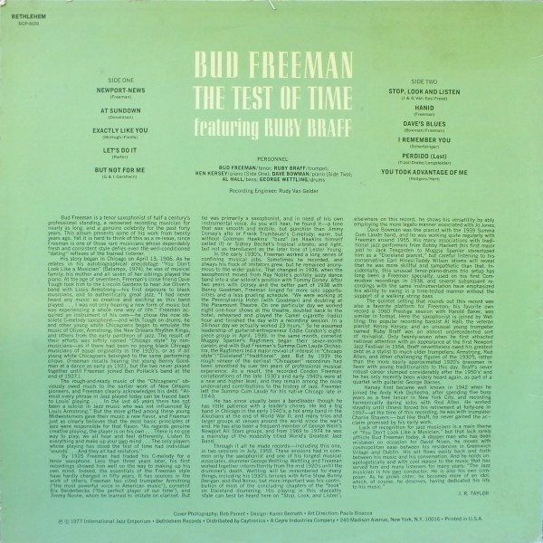 Bud Freeman Featuring Ruby Braff - The Test Of Time (LP, Album, Mono, RE, Ter) (Very Good Plus (VG+)) - Image 2