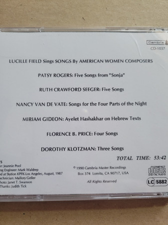 Lucille Field - Lucille Field Sings Songs By American Women Composers (CD, Album) (Mint (M)) - Image 2