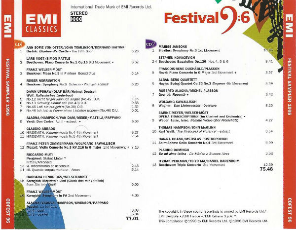 Various - Festival 96 (2xCD, Comp, Promo, Smplr) (Near Mint (NM or M-)) - Image 2