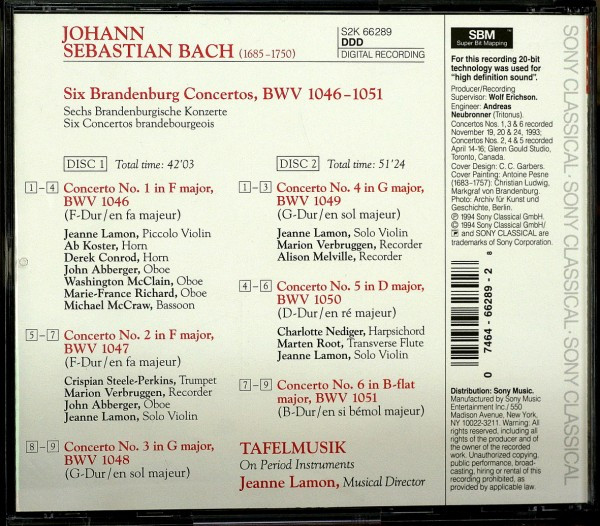 Johann Sebastian Bach, Tafelmusik Baroque Orchestra, Jeanne Lamon - Brandenburg Concertos Nos. 1–6 (2xCD, Album, SBM) (Near Mint (NM or M-)) - Image 2